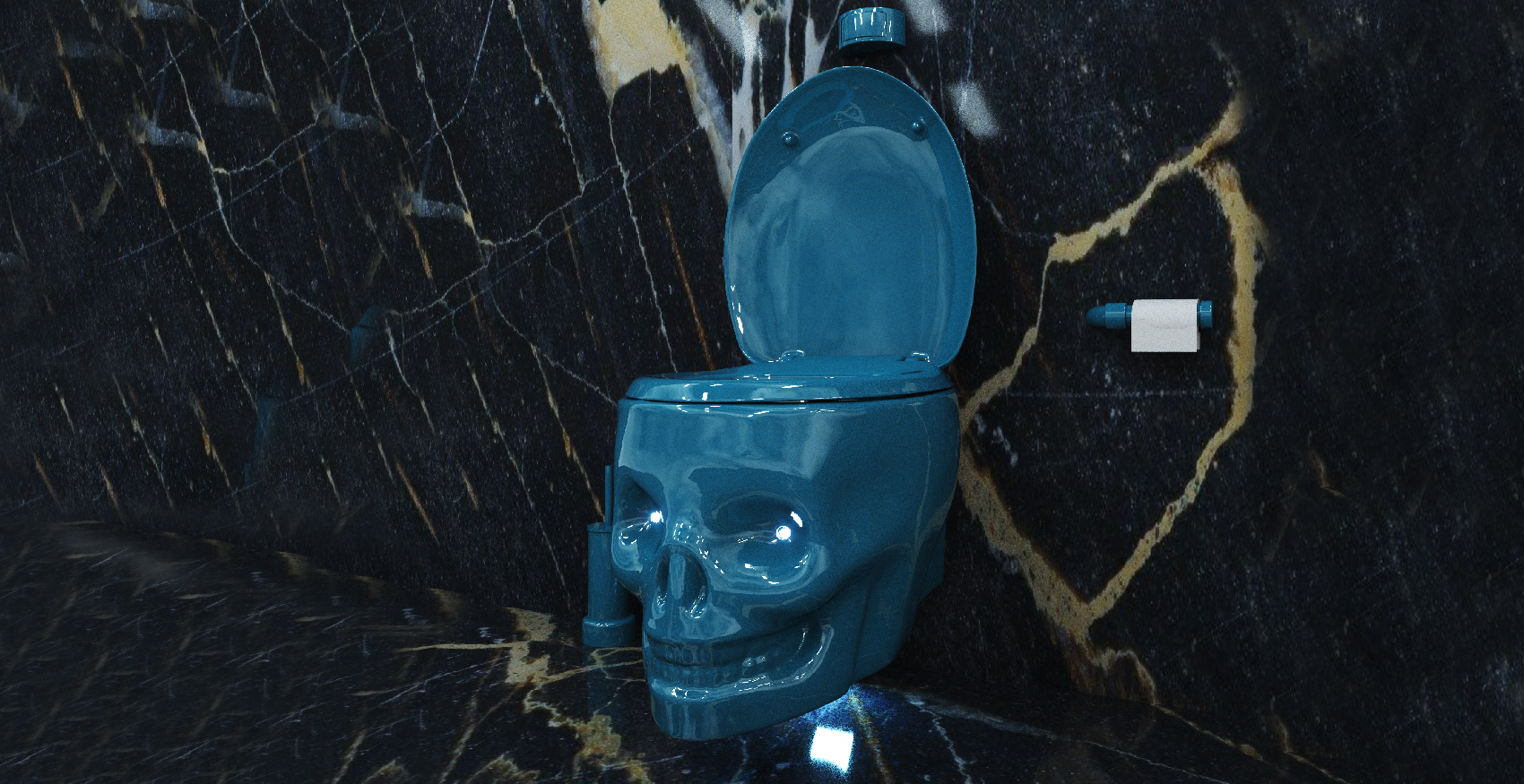 water throne bleu wc tete de mort toilet skull